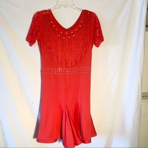 WOMENS SMALL? RED FRINGE RHINESTONE PARTY PROM DANCE DRESS